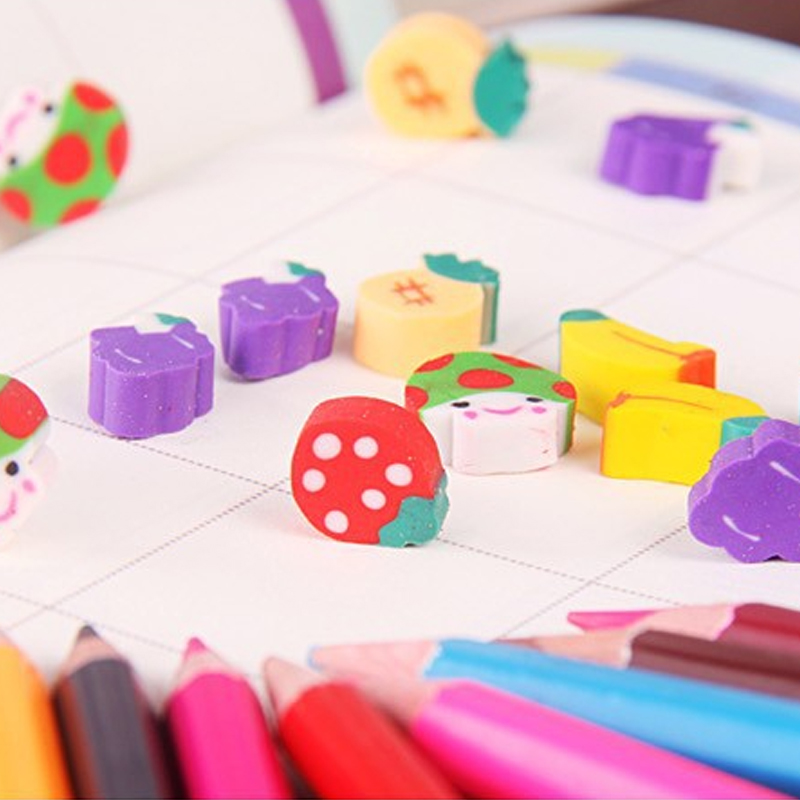 50Pcs Mini Cute Kawai Fruit Erasers Cartoon Rubber Pencil Eraser For Children Gifts Office School Supplies Correction Stationery