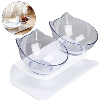 Single/Double Cat Bowls with Raised Stand Pet Food Water Bowl Dog Feeder Protect The Spine Anti-slip Tilted Cat Bowl Pets Supply