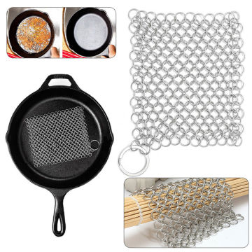 1 Pc Stainless Steel Cast Iron Cleaner Chainmail Scrubber Home Cookware Pan Kitchen Clean Tool Anti-rust