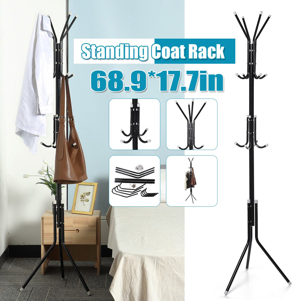 12 Hooks Metal Stand Coat Rack 175CM Adult Tree Hat Jacket Umbrella Cloth Hanger Holder Storage Rack Living Room Furniture
