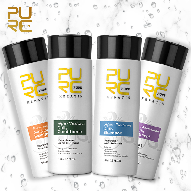 Purc 4pcs 100ml Brazilian Keratin Hair Treatment Straightening Smoothing Shampoo Conditioner Hair Care Repair Products Set 5%