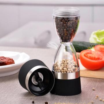 Manually 2 in 1 Shape Dual Salt Pepper Mills Spice Grinder Hourglass Shape Sealed Sesame Pepper Shaker for Kitchen Cooking Tools