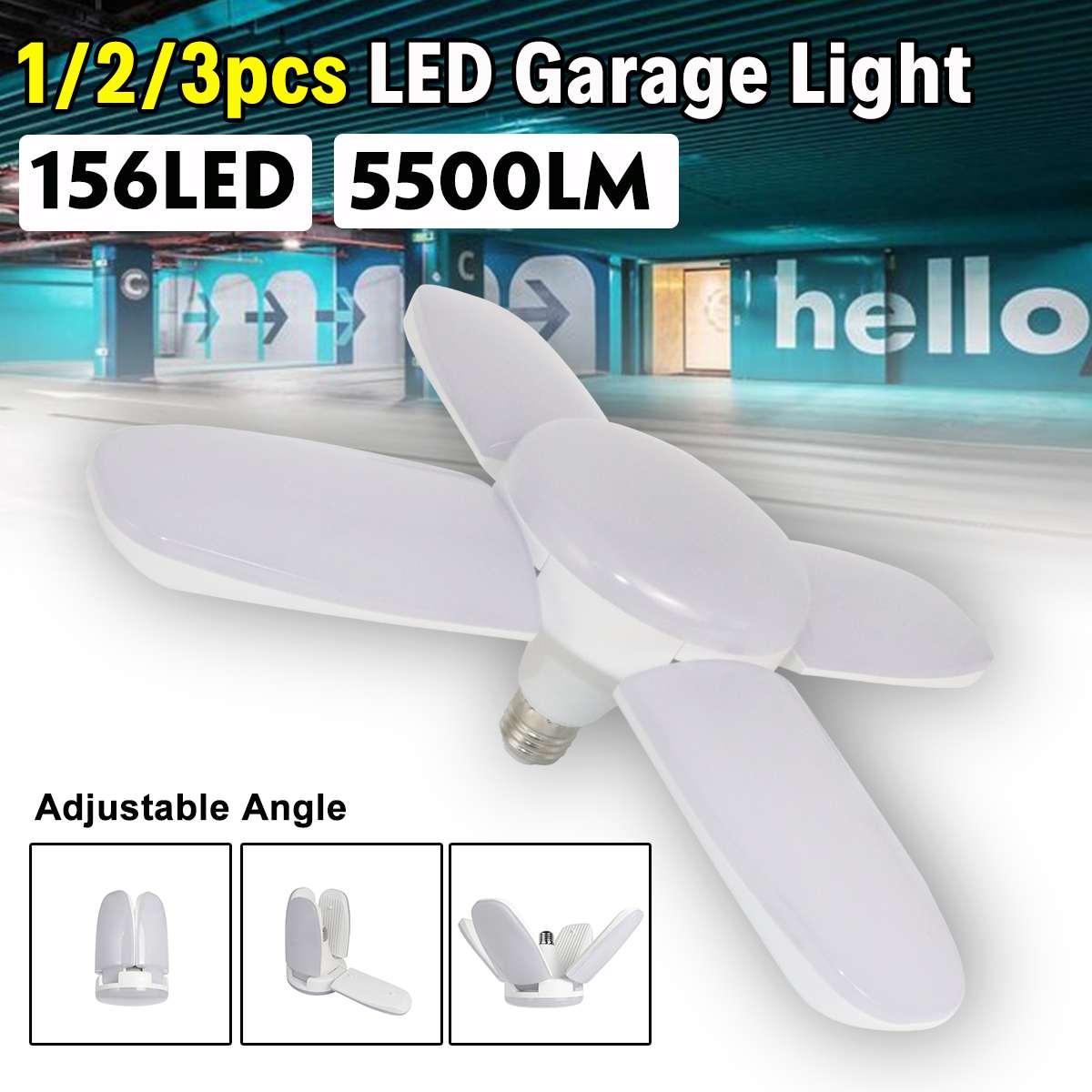 156Pcs Led Deformable Garage Light 60W E27 85-265V 5600LM Ceiling Light for Garage/Attic/ Basement/Home LED Lamp