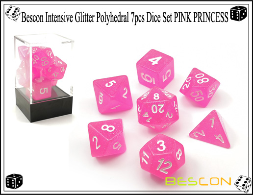 Bescon Intensive Glitter Polyhedral 7pcs Dice Set PINK PRINCESS-6