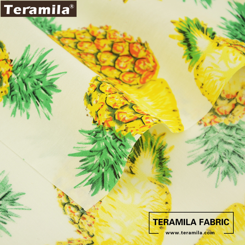 Teramila Cotton Poplin Fabric High Quality Bedding Clothing Fresh Pineapples Design Tissue Shirt Dress Crafts Patchwork Textile