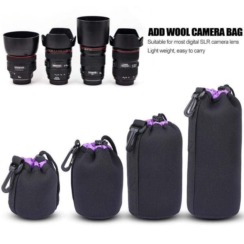 3 Color Camera Lens Pouch Bag Neoprene Waterproof Soft Video Camera Lens Pouch Bag Case Full Size S M L XL Camera Lens Protector