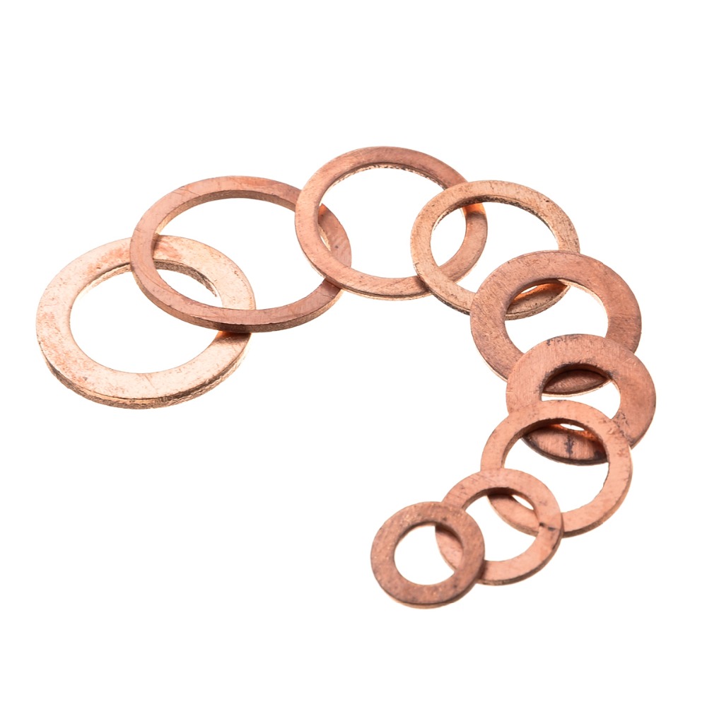 120/200PCS Copper Washer Gasket Set 9 Sizes Flat Ring Seal M5/M6/M8/M10/M12/M14 For Hardware Accessories with Box