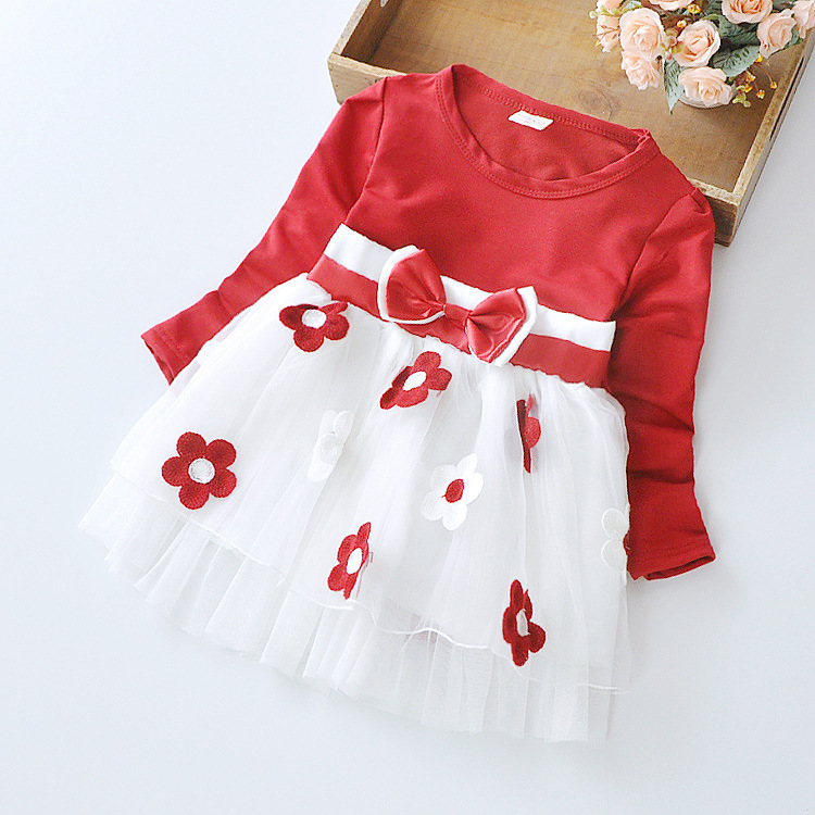 Girls' Clothing Dress 2019 New Baby Girls Dresses Waist Flower Baby Fashion Cotton Long-sleeved Dress 0-4Years