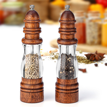 Wooden Salt and Pepper Grinder Manual Wood And Acrylic Spice Pepper Mill Adjustable Coarseness Ceramic Grinder BBQ Kitchen Tools