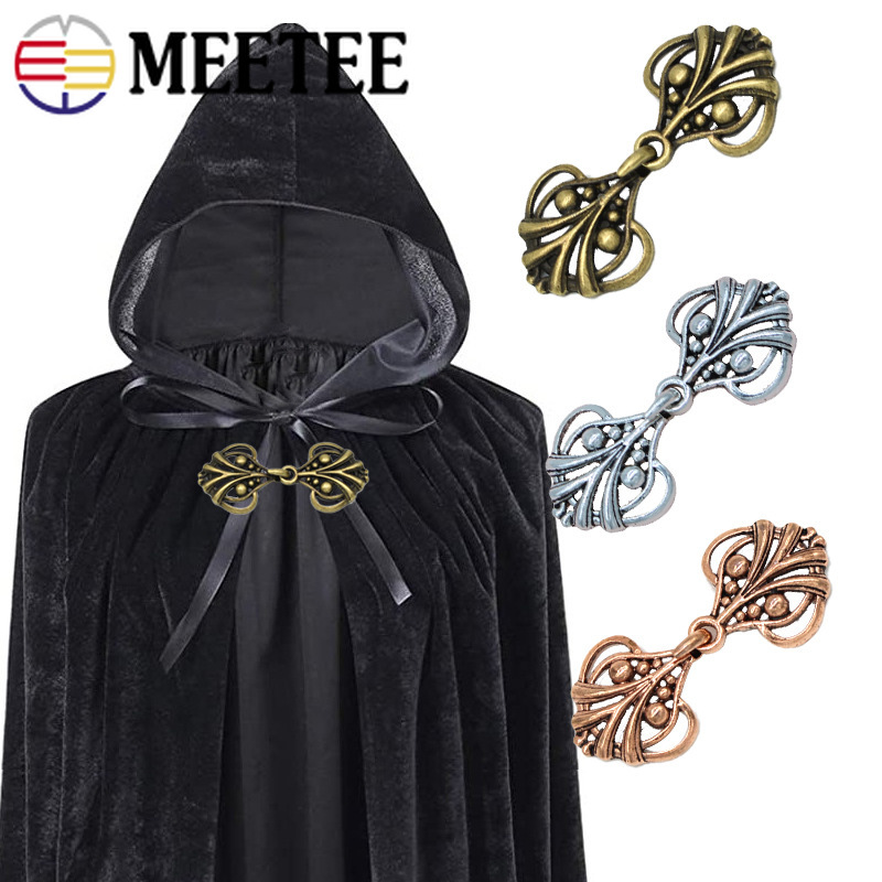 Meetee 5/10pcs 25X55mm Metal Buckle Retro Hook Button for Cloak Sew-On Hook Clasp DIY Coat Garment Button Decor Buckle CN400