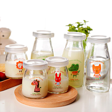 6pcs Glass Jars And Lids for Yogurt Cartoon DIY Cooking Milk Bottle High Temperature Pudding Bottle Frascos De Vidrio Con Tapa