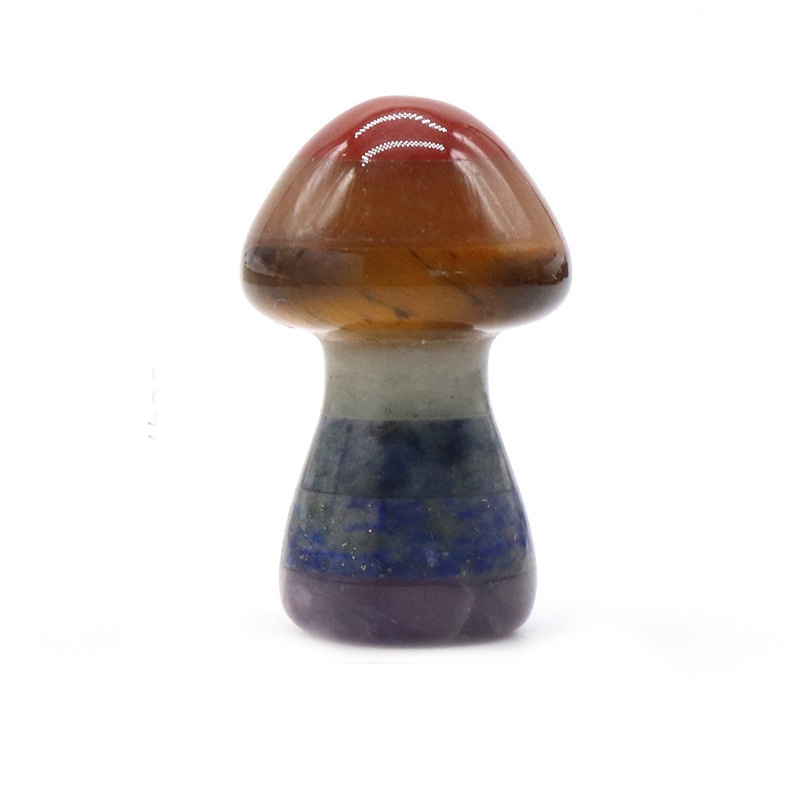 35MM 7 Chakra Stone Mushroom for Home Balancing Meditation Decor Healing Crystal Mushrooms Sculpture Polished Decorations