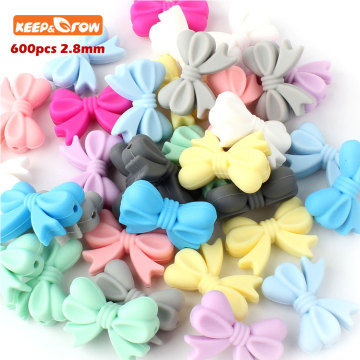 Keep&grow 600Pcs Silicone Bow Tie Beads Baby Teether Bead DIY Baby Shower Teething Montessori Sensory Toy Bow-Knot Accessories