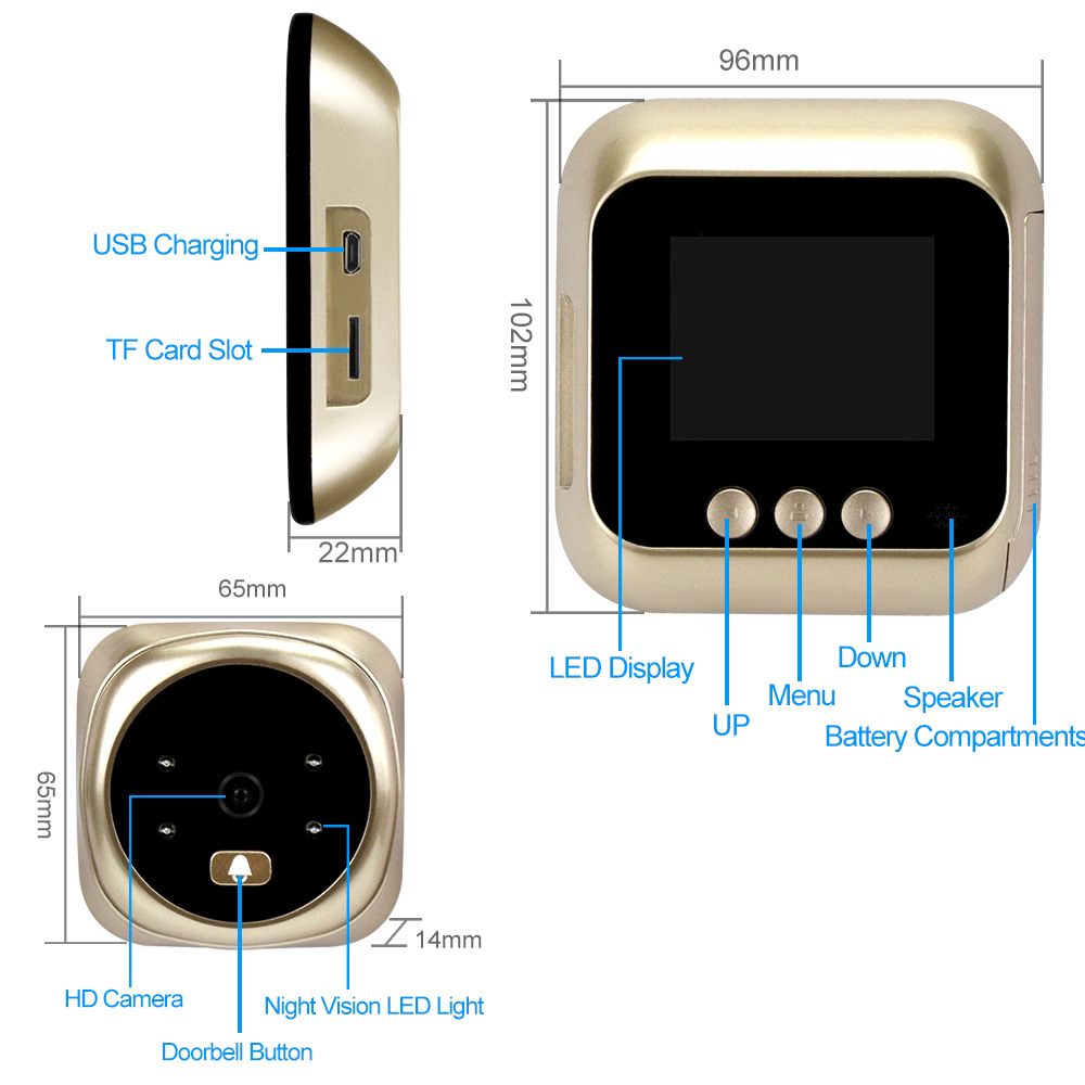 2.4Inch / 4.3Inch Peephole Door Camera LCD Display Screen With Electronic Doorbell LED Lights Video Door Viewer Home Security