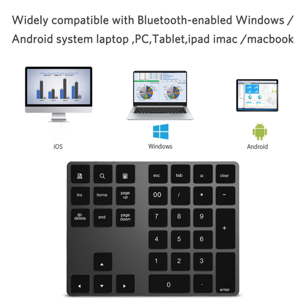 Aluminum Alloy For PC Laptop USB Rechargeable Numeric Keypad Ultra Slim Portable External Digital Keyboard Bluetooth 3.0 34 Keys