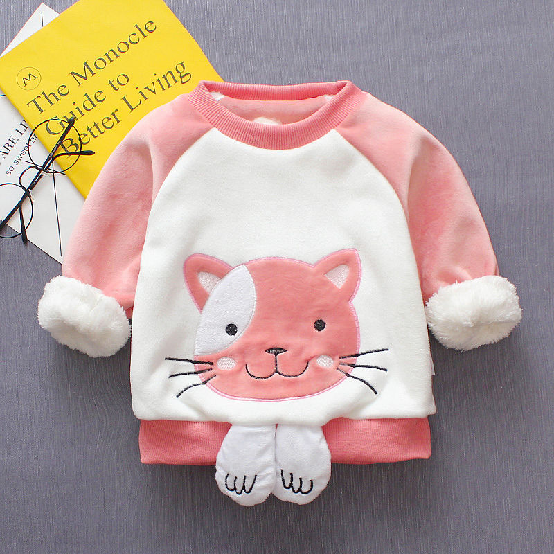 BibiCola Baby Girls Sweaters New Winter Girls Cardigan Sweaters Clothes Kids Autumn Cartoon Thick Warm Velvet Sweater For Girls