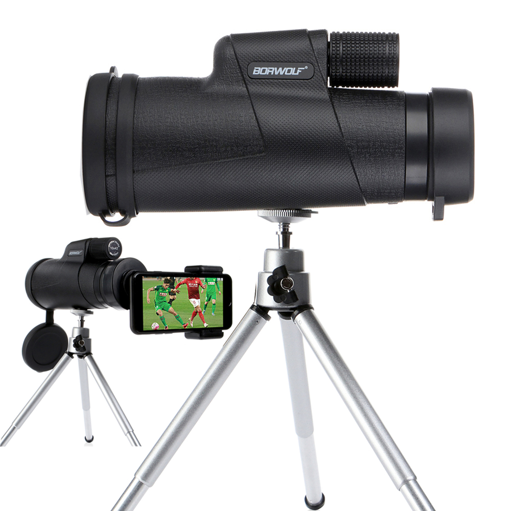 Borwolf 10X42 Monoculars BAK4 Prism FMC Optical Lens High Power Hunting Birdwatching Telescope waterproof night vision