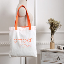 Custom Promotional Cotton Shopping Bags with Orange Handles and Screen printing Logo