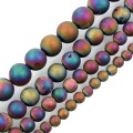 LF Natural Stone Beads Colorful Metallic Titanium Coated Natural Druzy Quartz Agat Round Loose Beads For Jewelry Making 6-12mm