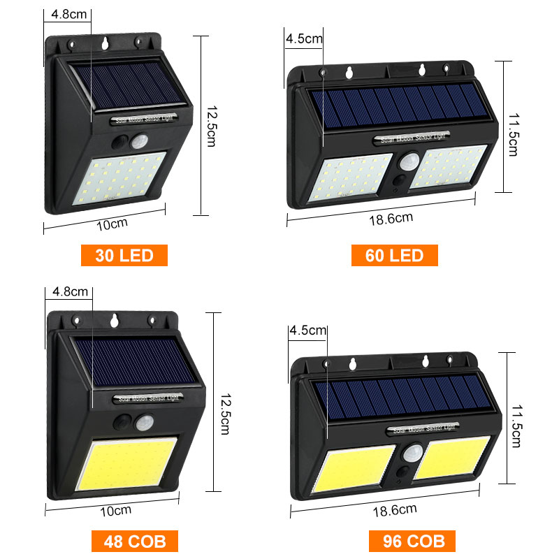 Waterproof PIR Motion Sensor Solar Light 20 30 48 60 96 LED Rechargeable Security Solar Lamp Outdoor Emergency Wall Light