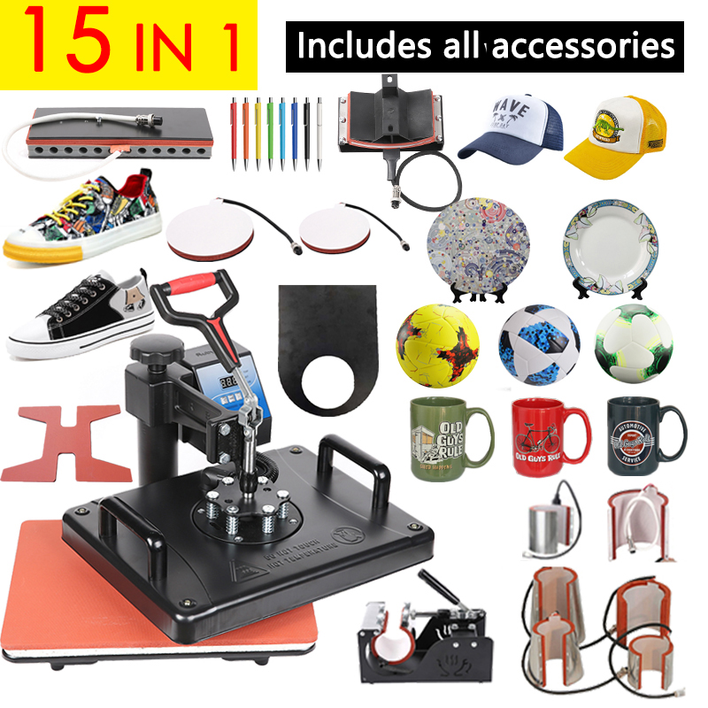 15 In 1 Combo Muntifunctional Sublimation Heat Press Machine T shirt Heat Transfer Printer For Mug/Cap/football/bottle/pen/shoe