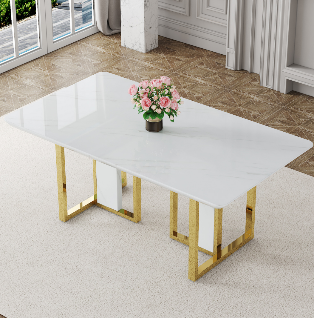 Modern Dining Table with Stainless Legs