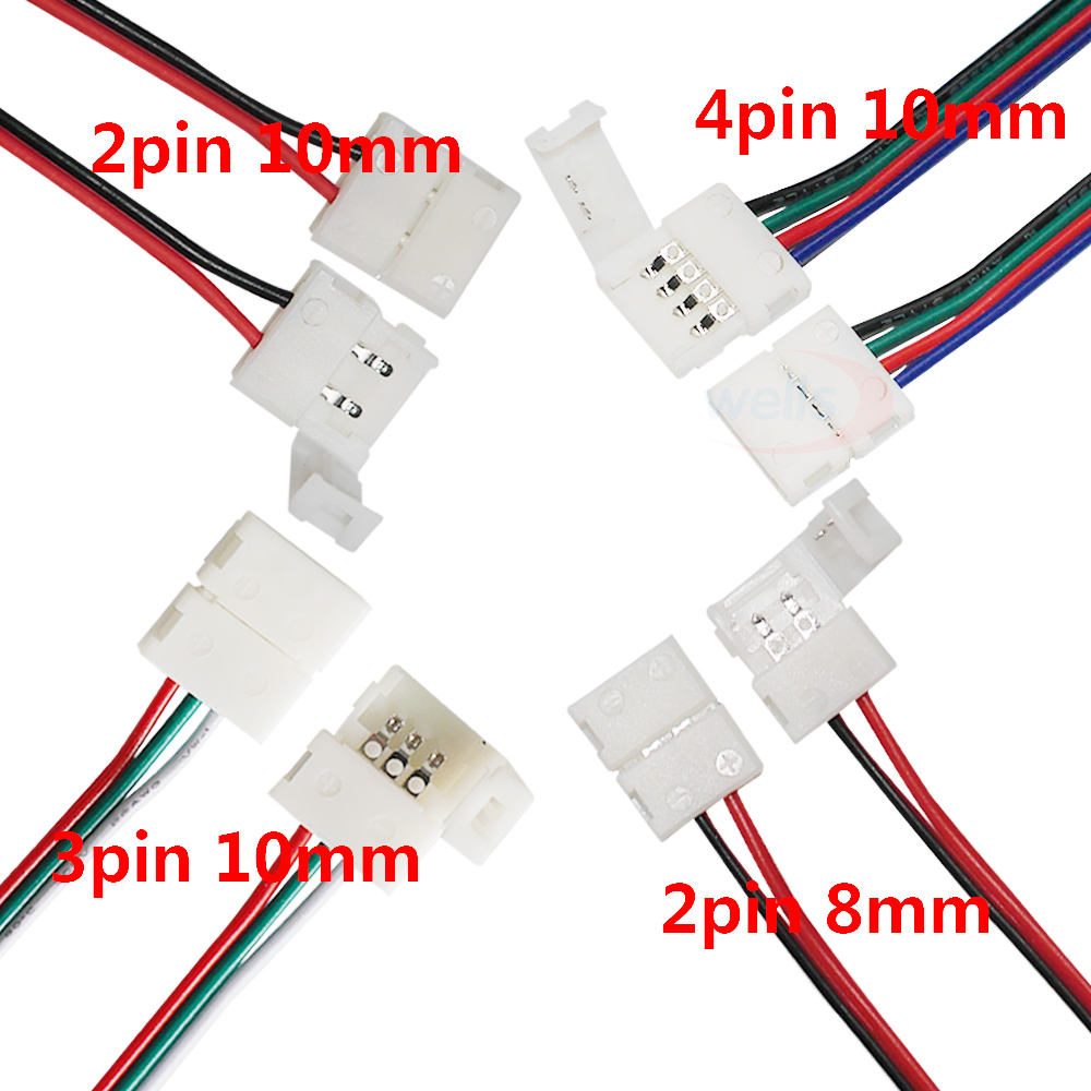 5pcs 2pin 3pin 4pin 8mm 10mm LED PCB Adapter Connector for 3528 5050 Single Color RGB LED strip light