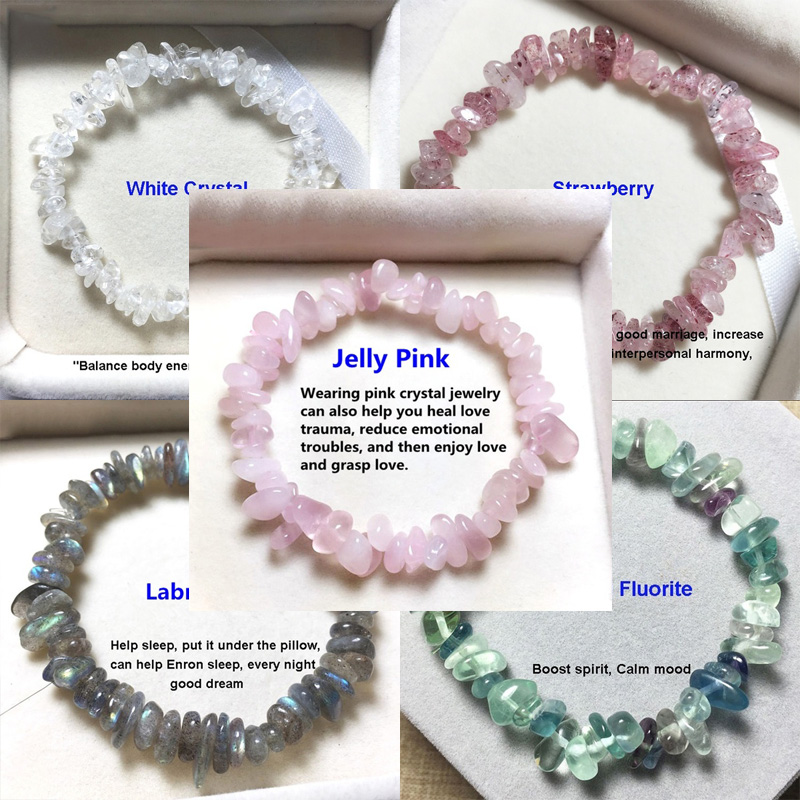 Lucky Reiki Stone Chip Beads Bracelet Natural Crystal Pink Bracelets for Women Men Jewelry Christmas Gift