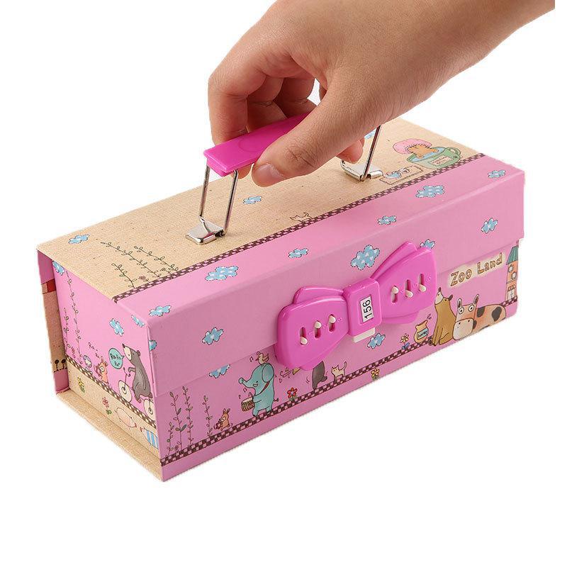 3 Layer Portable Password Lock Pencil-box Student Cartoon Male And Female Multifunctional Stationery Pen Bag Pencil Case