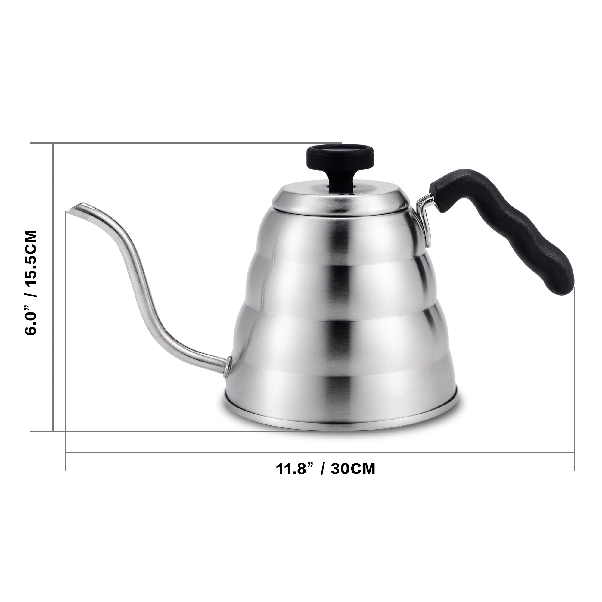 Stainless Steel Tea Coffee Kettle with Thermometer, Gooseneck Thin Spout for Pour Over Coffee Pot, Works on Stovetop, 40oz/1.25L