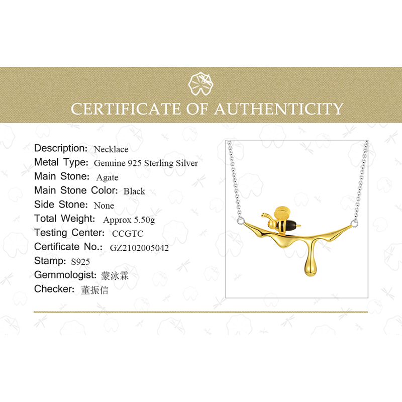 Lotus Fun 18K Gold Bee and Dripping Honey Pendant Necklace Real 925 Sterling Silver Handmade Designer Fine Jewelry for Women