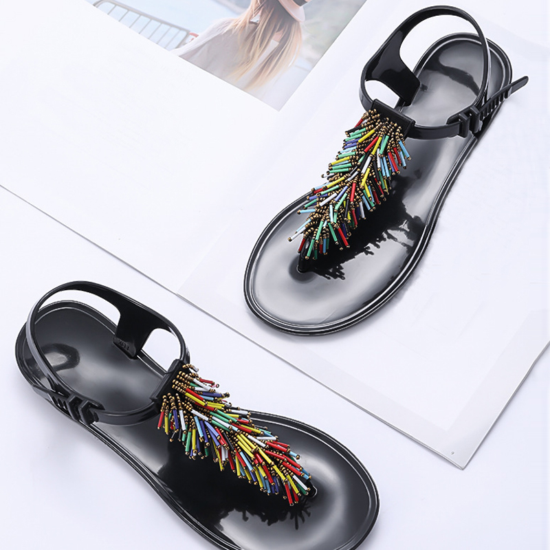 Fashion Woman Flip Flops Summer Shoes Comfortable Beach Beaded Flat Sandals Women Jelly Shoes Ladies Sandals Size 35-40 WSH3542