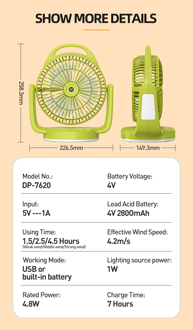 6 inch Rechargeable Desktop Fan with Emergency Light and Hook-7620-detail-8