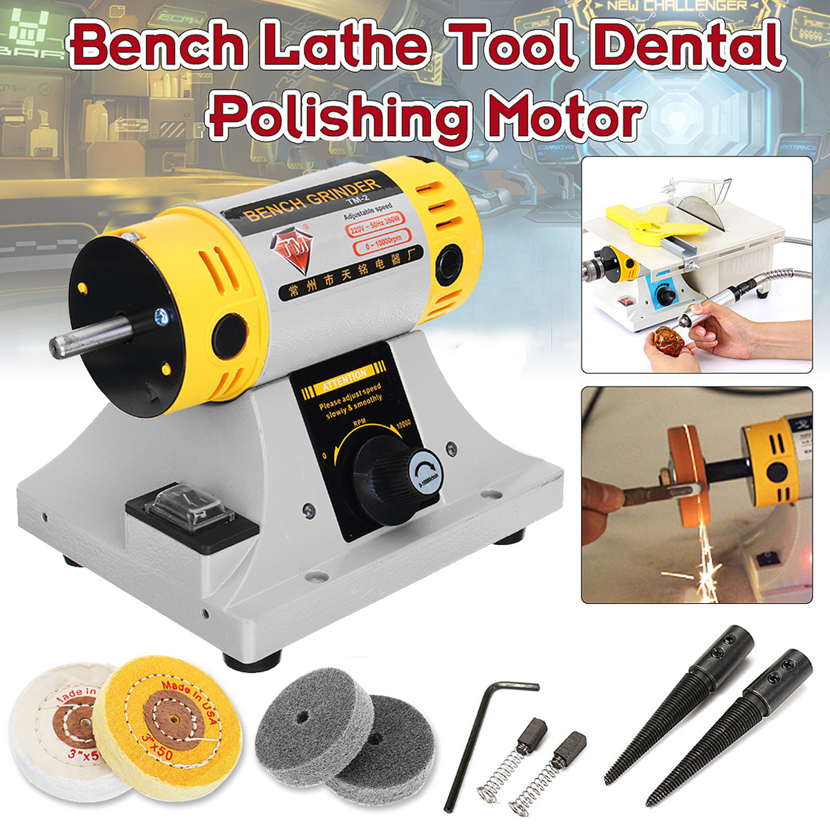 350W 110V Multi-purpose Mini Bench Grinder Polishing Machine Kit For Jewelry Dental Jewelry Motor Lathe Bench Grinder Kit Set