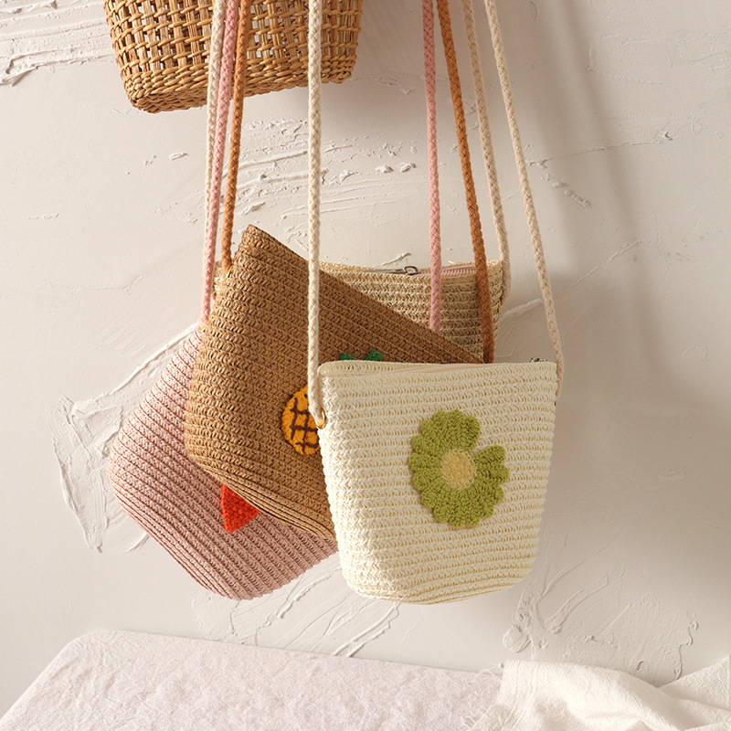 Girls' small bags, princess all-match coin purse, hand-woven children's mini fruit zipper bag, messenger bag