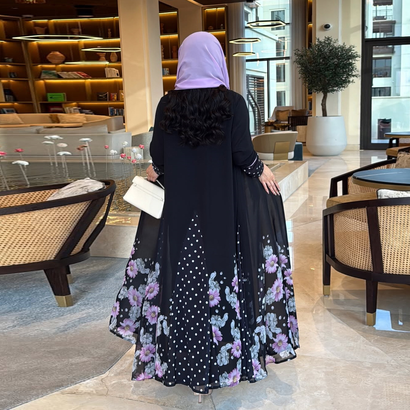 Floral Print Open Abaya Back View
