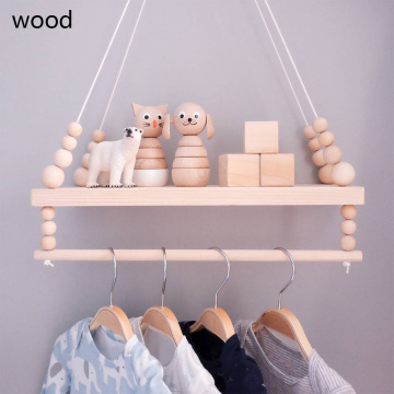 Nordic Wall Shelves Decorative Storage For Kids Bedroom Baby Room Decorations Double Layer Wooden Bead Shelf Storage Holder Rack