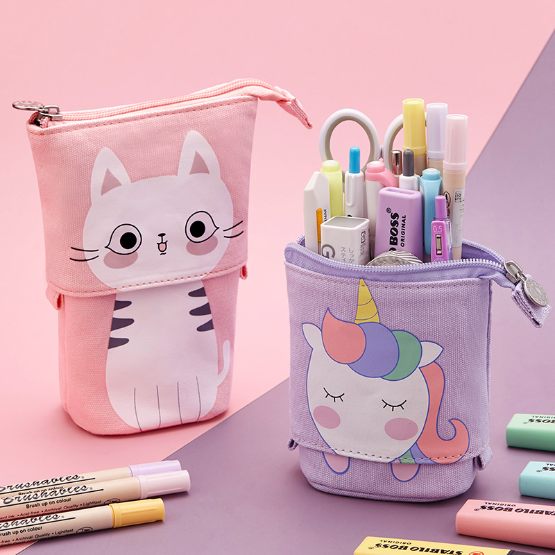 Angoo Funny Pen Bag Pencil Case Flexible Unfold Storage Pouch / Fold Pens Holder Cute Cat Kitty Cat Bear School Supplies A6445