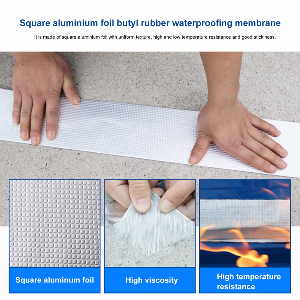 Strong Quality Aluminium Foil Butyl Rubber Tape Pipe Glass Floor Roof Window Wall Waterproof Adhesive Sealer 1.5mm Thick