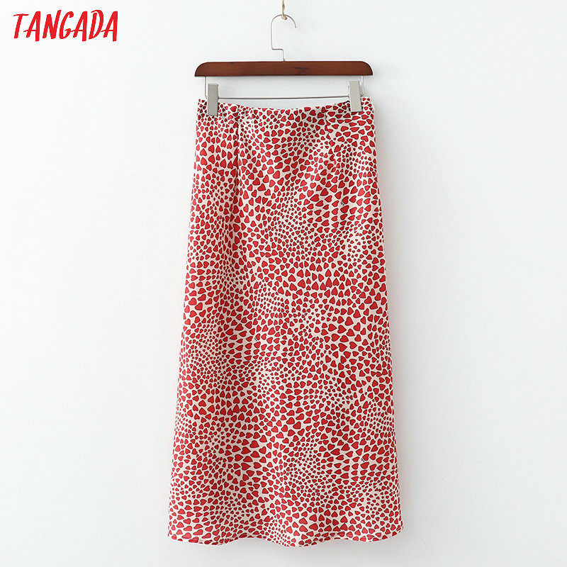 Tangada 2019 fashion women chiffon skirt faldas mujer retro female heart printed skirt high waist beach wear skirts 1D100