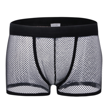 Men Sexy Boxer Underwear Summer Hollow Out Underwear Solid Color Breathtable Mesh Transparent Low Rise Panties Fashion