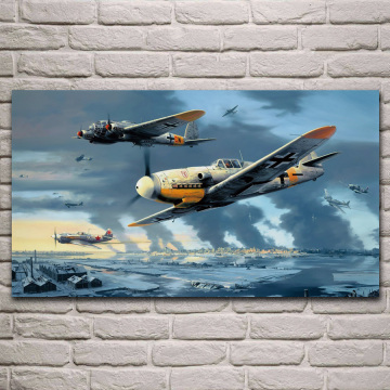 Messerschmitt Bf-109 Luftwaffe Heinkel He 111 ww2 aircraft living room decoration home art decor wood frame fabric poster KJ917