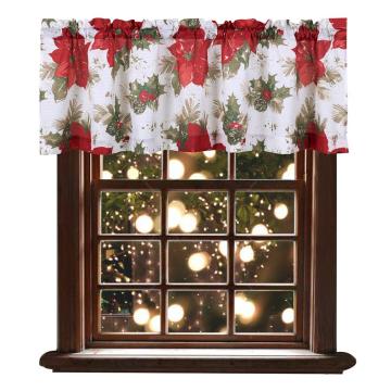 Christmas Valance Kitchen Curtains Waterproof Rod Pocket Valance with Red Flower Print, 60 x 16