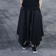 Vintage Men Pants Elastic Casual Baggy Hakama Pants Hip-hop Men Gypsy Cotton Linen Wide-legged Loose Pants Drawstring Hiphop