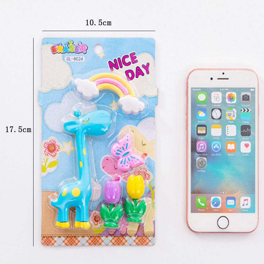 5pcs/pack Giraffe Rainbow Korean Eraser Kawaii Children School Student Stationery Gifts Office Correction Supplies