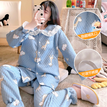 Cotton-padded Warm Maternity Nursing Sleepwear Winter Feeding Pajamas Clothes for Pregnant Women Pregnancy Sleep Lounge Wear