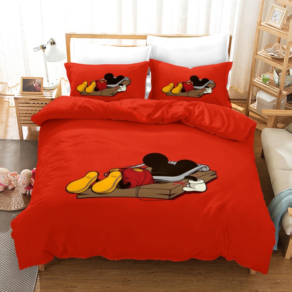 Amazing Red Mickey Mouse Bedding Set Twin Size Wedding Couple Quilt Duvet Covers for Kids Adult Bedroom Decor Queen King 3 pcs
