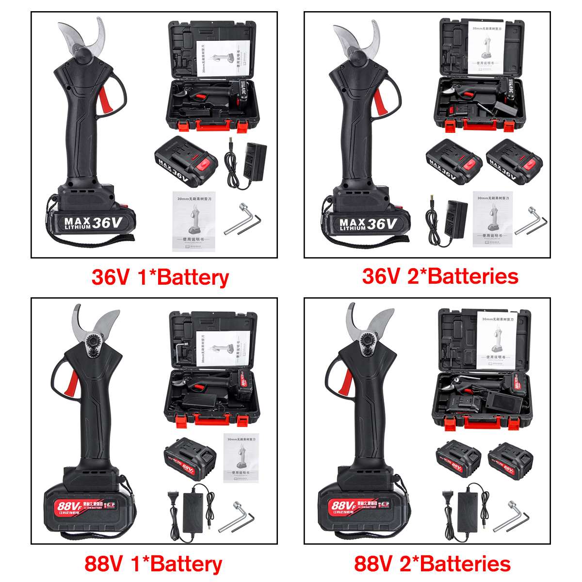 18000mAh Cordless Pruner 36V/88V Electric Pruning Shear Secateur with Lithium-ion Battery Garden Fruit Pruner Branch Cutter