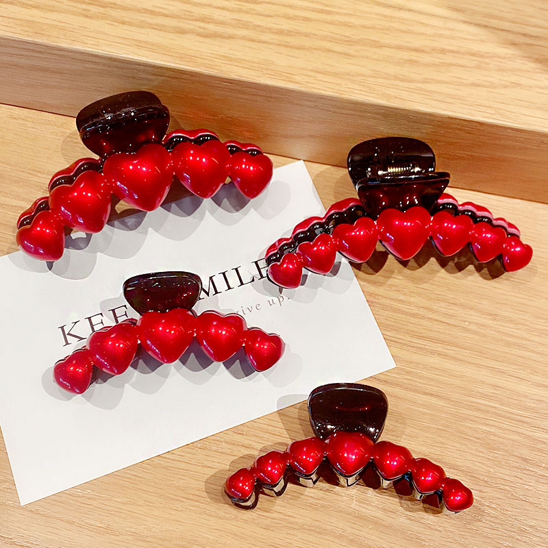 New Women Elegant Lucky Red Heart Cherry Pearls Geometric Hair Claws Sweet Hair Clips Headband Hairpins Fashion Hair Accessories