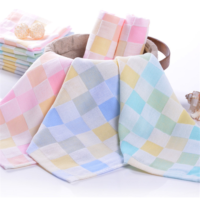 New Cotton No Fade Plaid Pattern Small Square 2 Layers Baby Skin-friendly Absorbent Hair Drying Saliva Towel Soft Gauze